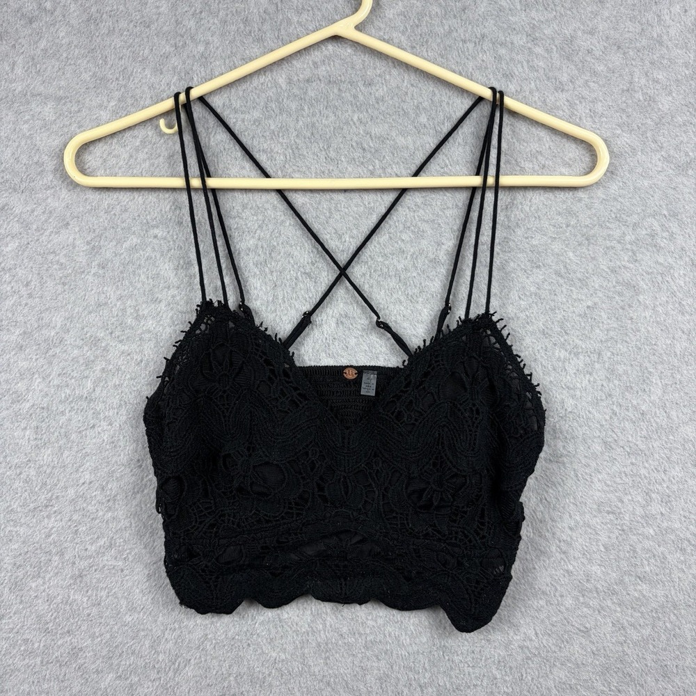 Free People One Bralette Women's Small Black Lace Strappy Boho Crop Top
